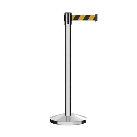 MONTOUR LINE Retractable Belt Barrier Stanchion, 2" Pol.Steel Post  9' Blk/Ye Belt M530-PS-BYD-90